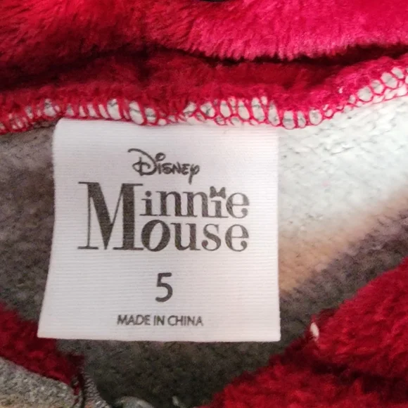 DISNEY MINNIE MOUSE Gray Girl’s Black Hoodie Zip Sweatshirt SZ 5 - Picture 6 of 8